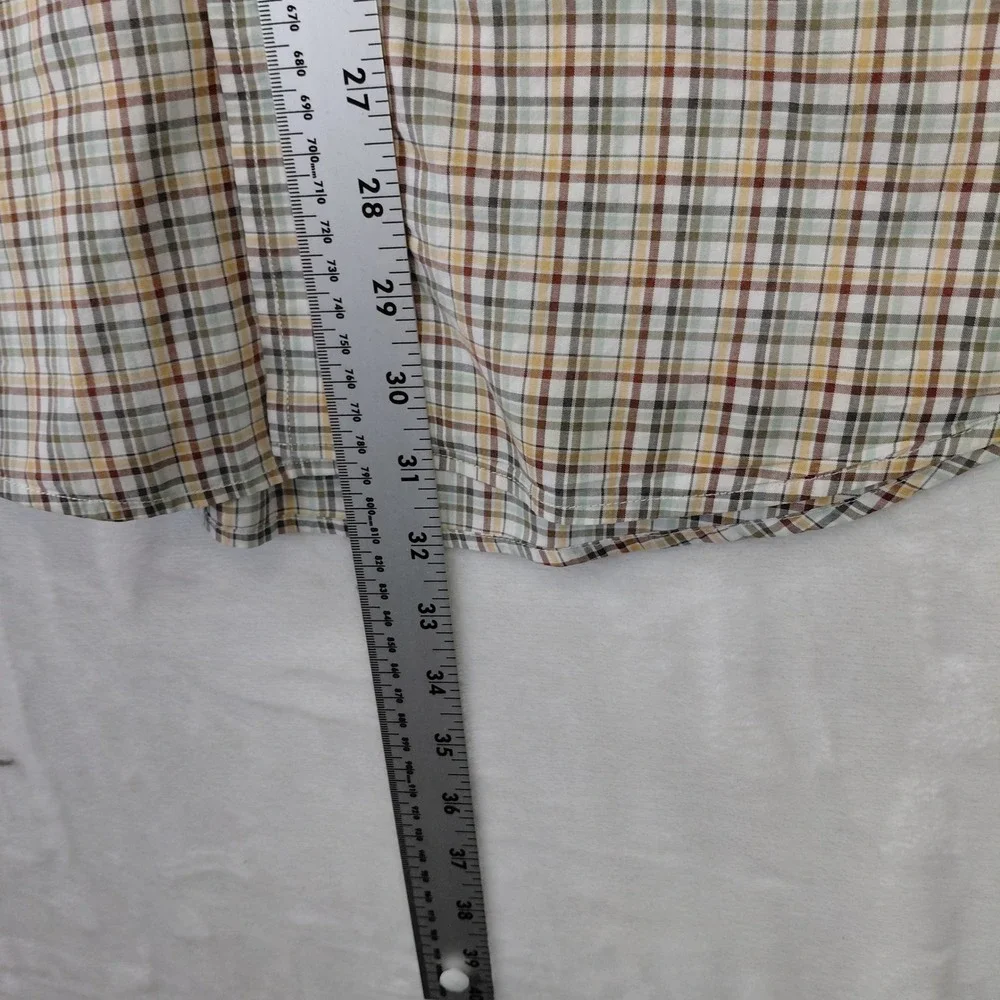 Banana Republic Mens Large Slim Fit Plaid Short Sleeve Button Down Shirt Tan L